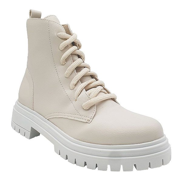 Bota Coturno Feminina Tratorada Branca Off-White Cano Médio