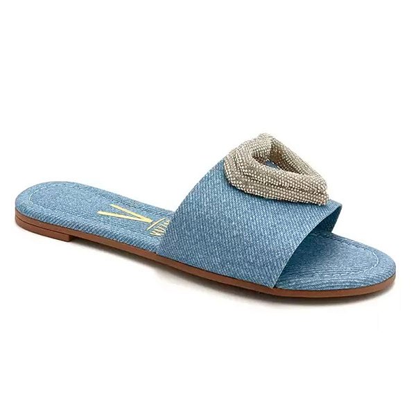 Rasteira Feminina Vizzano Enfeite Coração Strass Fashion Confortável Jeans