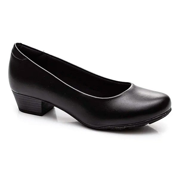 Sapato Feminino Militar Modare Salto Baixo Ortopédico Preto