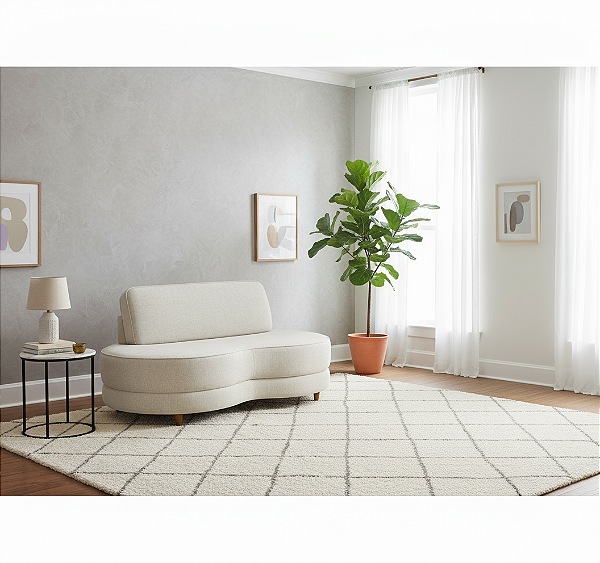 Sofá Feijão (Orgânico) - Linho Cinza Bege Rústico