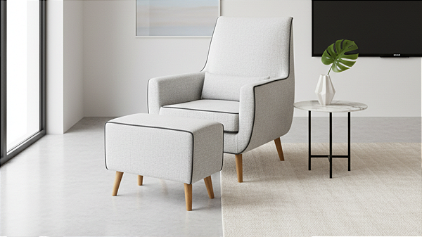 Poltrona West - Tecido Rústico 100% Algodão (com cordão em veludo preto)