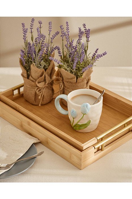 Bandeja Retangular Com Alça 35x25cm em Bambu