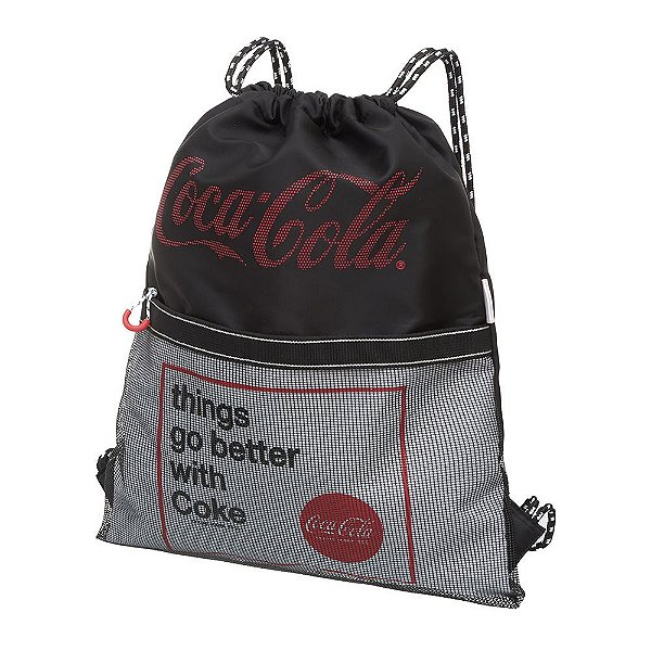 Bolsa Saco Costas Nylon Resistente com Alças Corda Reguláveis Original Coca-Cola Bags Academy