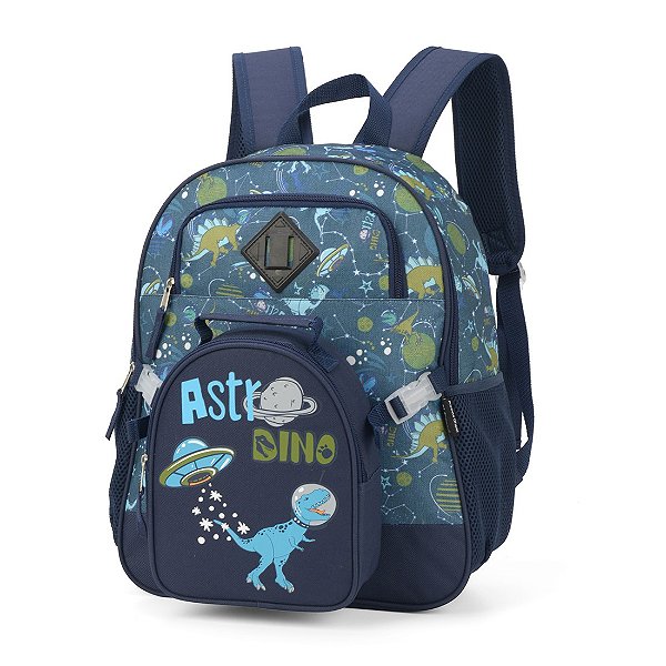 Mochila Escolar Infantil com Lancheira Astro Dino Up4you Azul