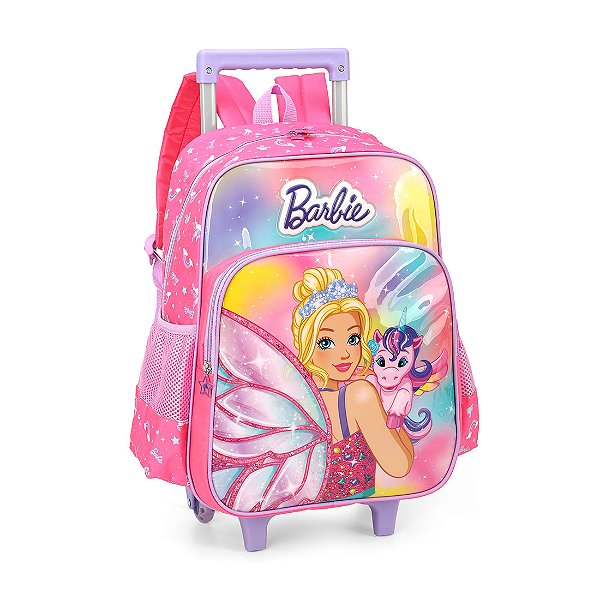 Mochila Escolar Infantil Barbie Feminina Rodinhas Pink
