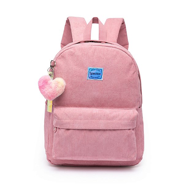 Mochila Spector Veludo Velvet Rose Chaveiro Pompom Notebook 17 litros ITS4YOU Malas Bolsas Mochilas e Acessorios Criativos