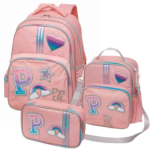 Kit Mochila Escolar Lancheira Térmica Estojo Infantil Packme Emily