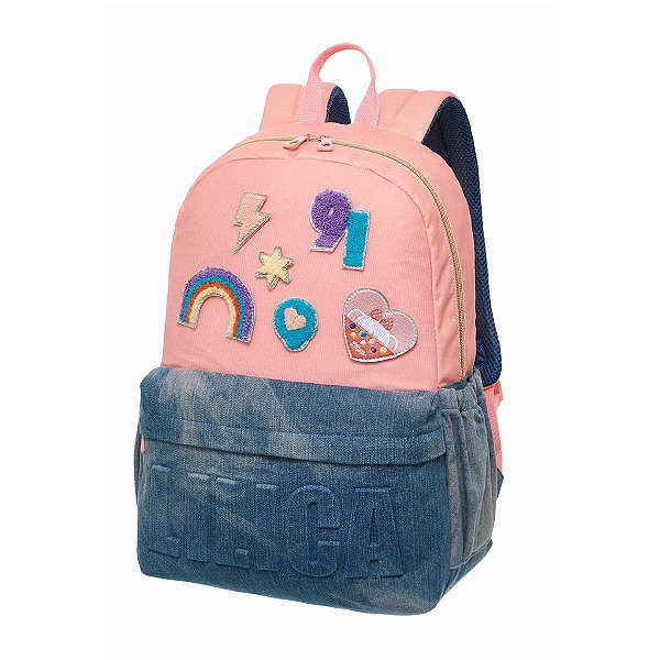 Mochila Escolar Infantil Patches com Velcro Lilica Ripilica Lovit
