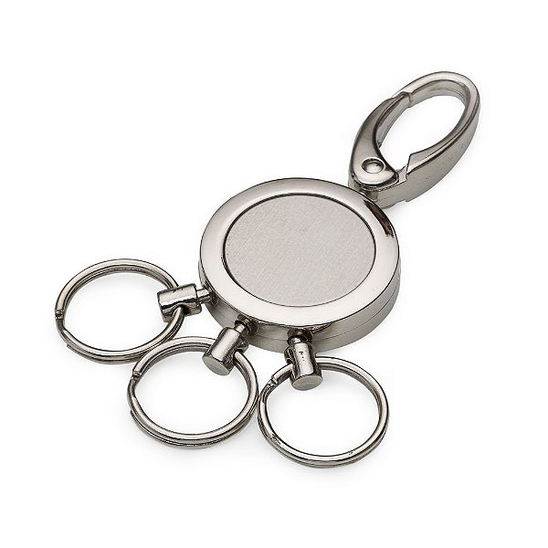 Chaveiro metal redondo com 3 argolas e mosquetão(sem trava. Código SK 1521