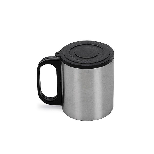 Caneca de inox 200ml cabo e tampa em plástico resistente(não é térmica. Código SK 7392