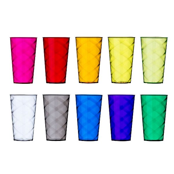 Copo de acrílico 550ml inteiro colorido e com detalhe espiral. Código SK 13381