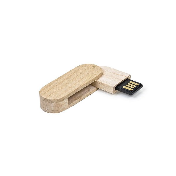 Pen Drive 4GB giratório oval de bambu, frente e verso lisos,ecológico. Código SK 033-4GB