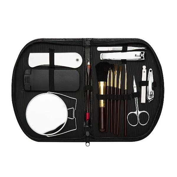 Kit manicure 15 peças em estojo de couro sintético com zíper,revestida. Código SK 127