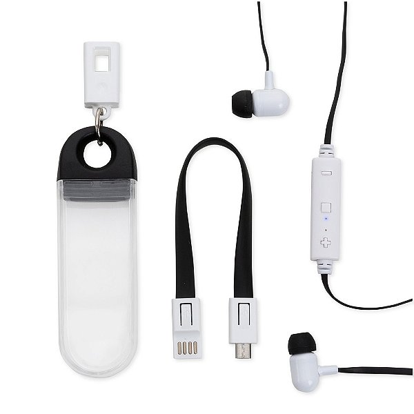 Fone de Ouvido Bluetooth com Estojo e Cabo- SK14588