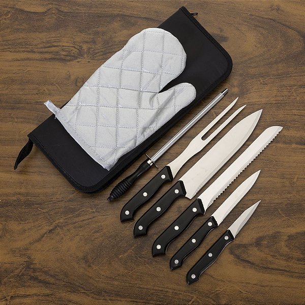 Kit churrasco com 6 peças em estojo de nylon com alça. SK 11960