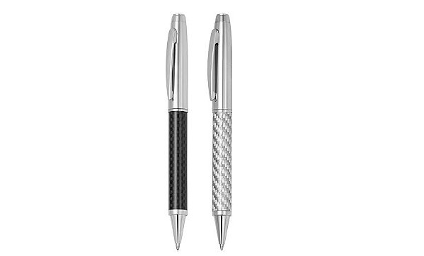 Caneta esferográfica de metal, com escrita azul. Código SKCM148