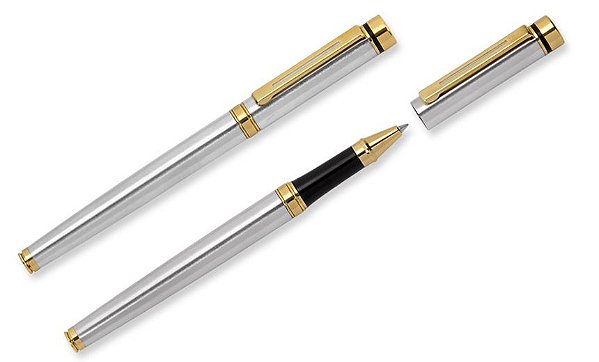 Caneta Roller metal com detalhes em dourado. Cód. SKCM300R