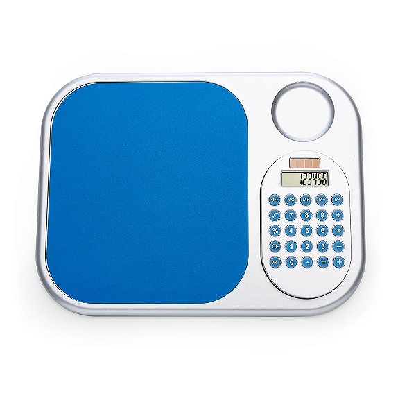 Mouse pad com calculadora plástica. Material plástico prata. Cód. 12185