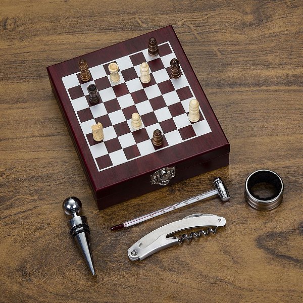 Kit vinho xadrez com 4 peças. Cod. SK 13121