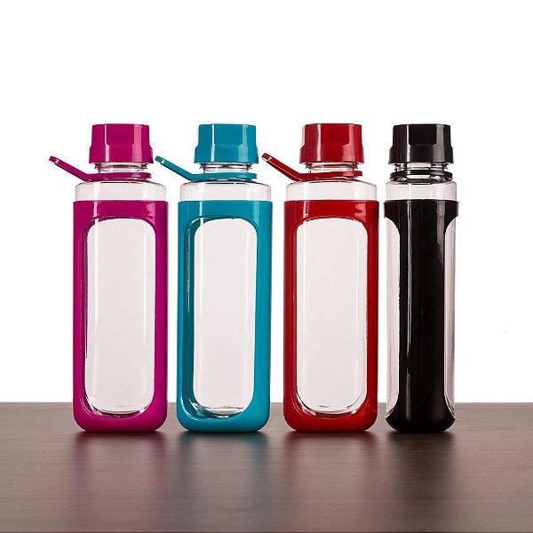 Squeeze plástico 650ml transparente com detalhes coloridos. SK13765
