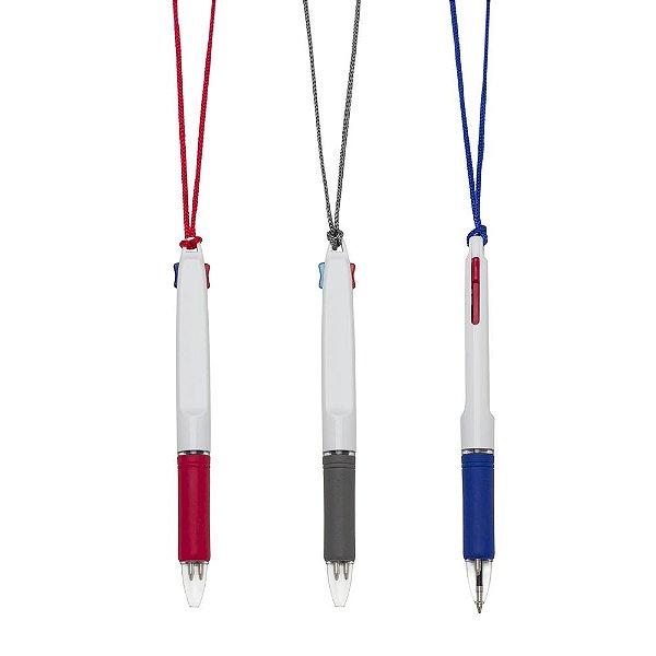 Caneta plástica  2 cores cargas: azul e vermelho) e cordão  SKER2042