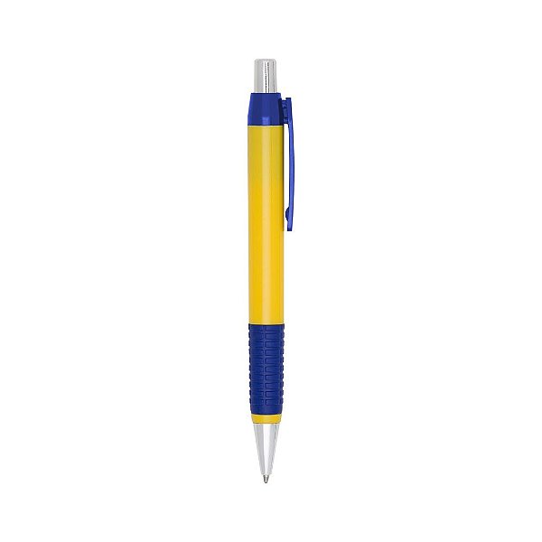 Caneta plástica corpo amarelo com borracha . Cód. SK511-AMA