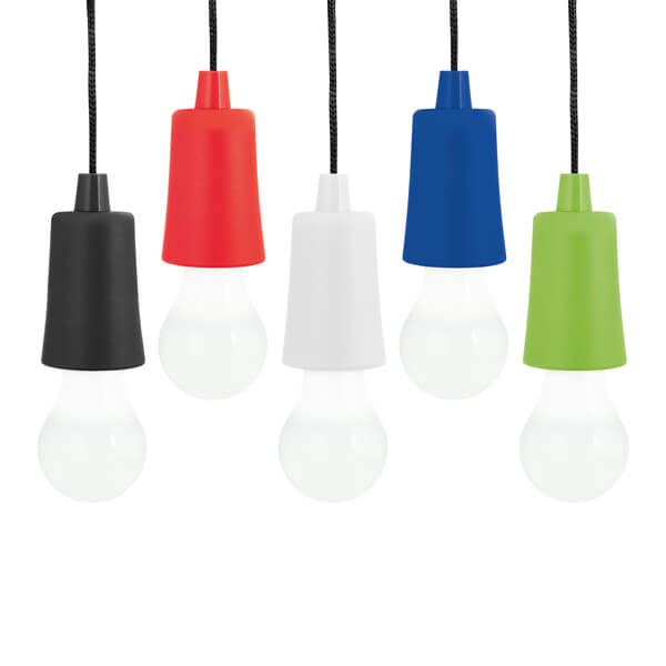 Lâmpada portátil. ABS e PP.  Com LED e cordão