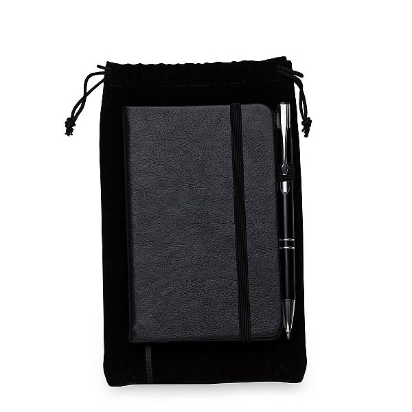 Kit Caderneta tipo Moleskine com Caneta. Cód. SK13385