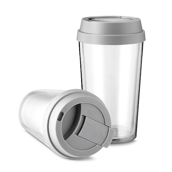 Copo plástico parede dupla com tampa 400ml SKCO7000
