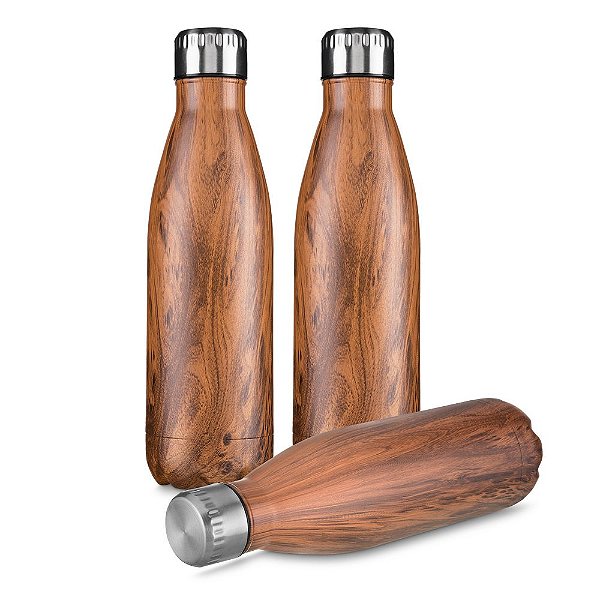 Garrafa aço inoxidavel 750 ml textura imitação madeira.código: SKGA4600M