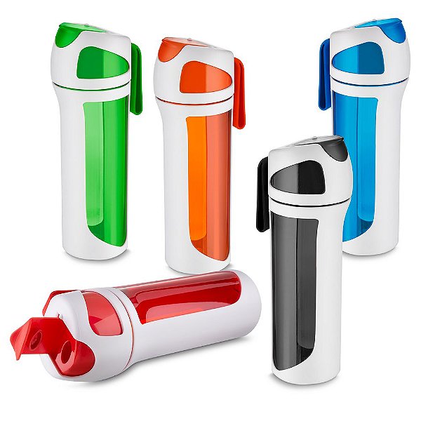 Garrafa plástica 550 ml com alça de mão e emborrachado. SKGA4800