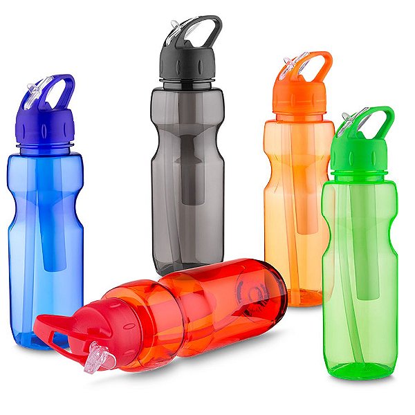 Garrafa plástica 700 ml com porta gelo e canudo plástico  SKGA 5300.