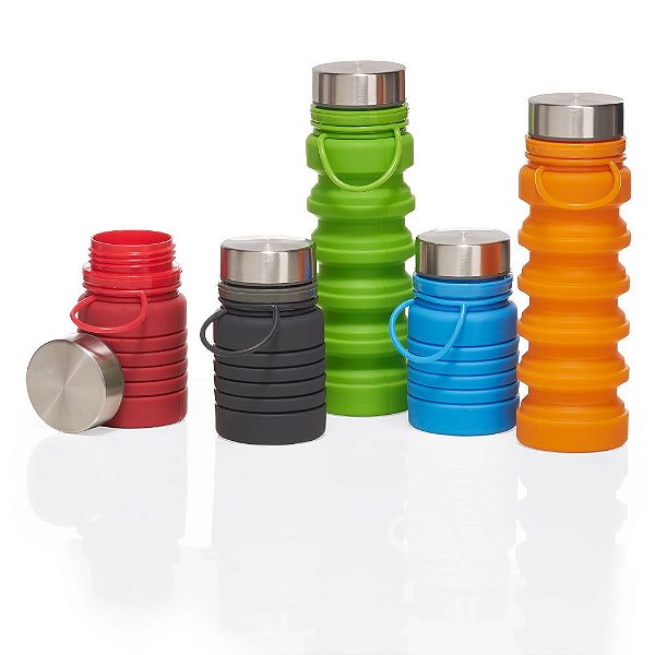 Garrafa em silicone retrátil com alça, tampa de metal,  500 ml SKGA5700