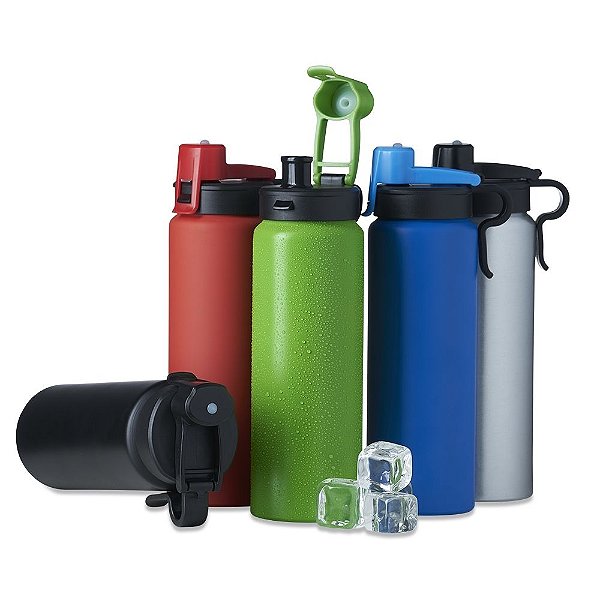 Squeeze de alumínio 800ml com alça para transporte. Squeeze com pintura fosca e tampa rosqueável .SK14276