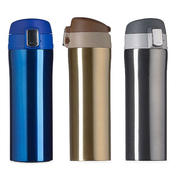 Garrafa térmica 350ml C/ sistema de trava. Material metálico com revestimento interno em inox,SK17007