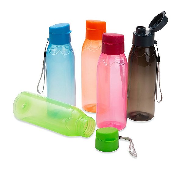 Garrafa plástica 700ml livre de BPA. Acompanha alça de nylon. SK18556