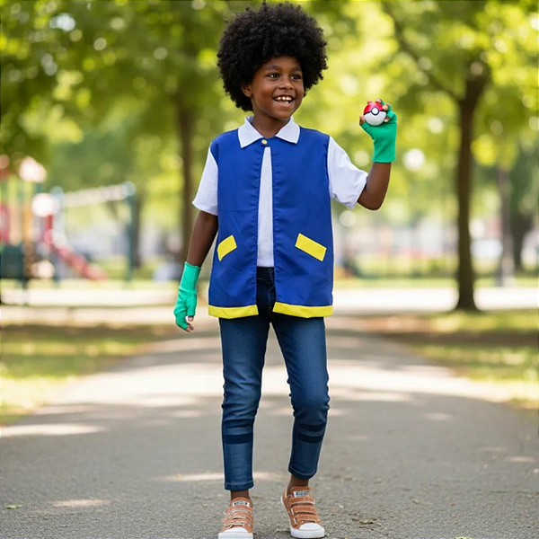 Fantasia Ash Infantil Pokémon Colete Luvas Pokébola