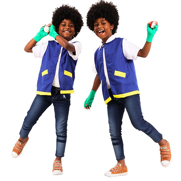 Fantasia Ash POKÉMON | COLETE + LUVAS | brinde POKEBOLA | TACTEL