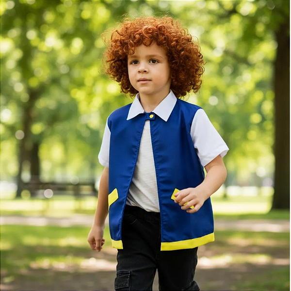 Fantasia Ash Infantil Pokémon Colete Azul Tactel