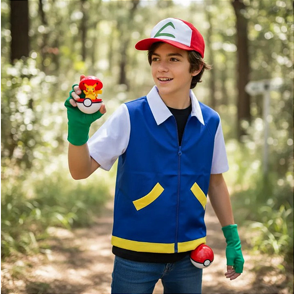 Fantasia Ash Pokémon Infantil Completa + Pokebola