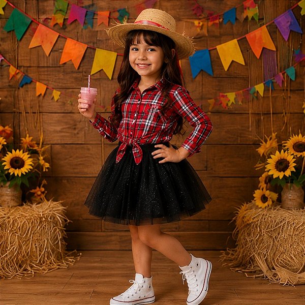 Saia Princesa Tutu PRETA com glitter