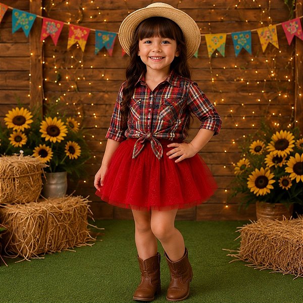 Saia Princesa Tutu VERMELHA com glitter