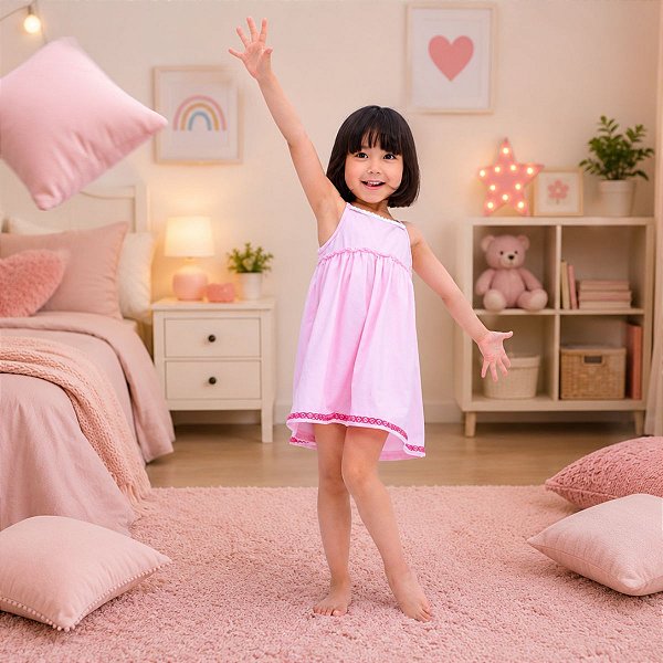 Camisola Infantil Amarela Rosa - ALGODÃO