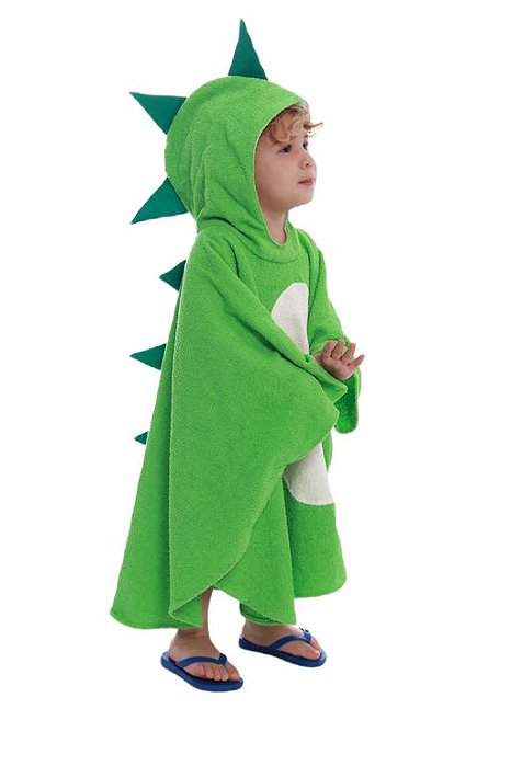 Fantasia Roupão Atoalhado Dinossauro Fofo Verde - ALGODÃO