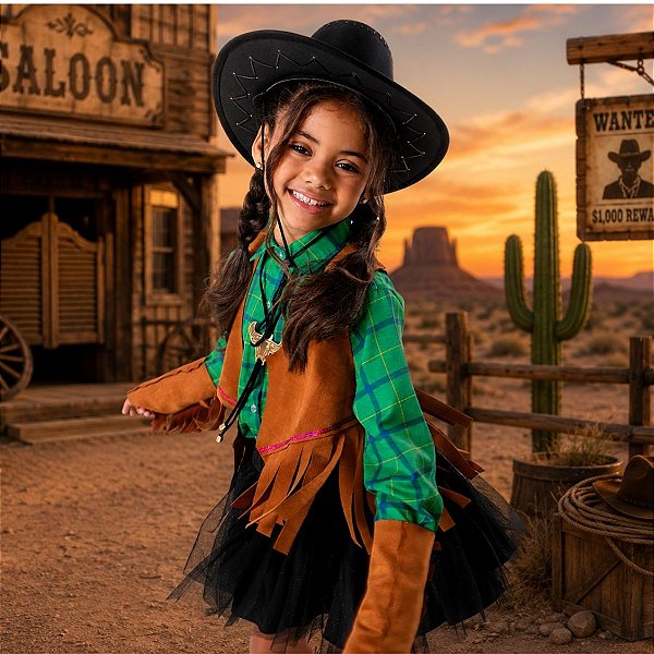 Colete Cowgirl CARAMELO Franjas + Adereço braço c/ franjas
