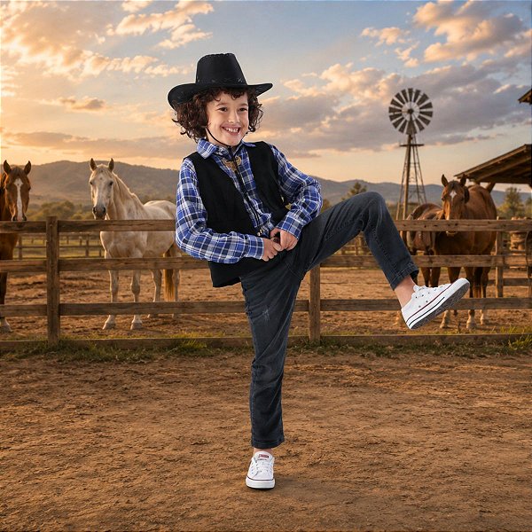 Colete Cowboy PRETO com Franjas
