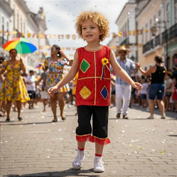 Roupa Frevo VERMELHO Menino LUXO