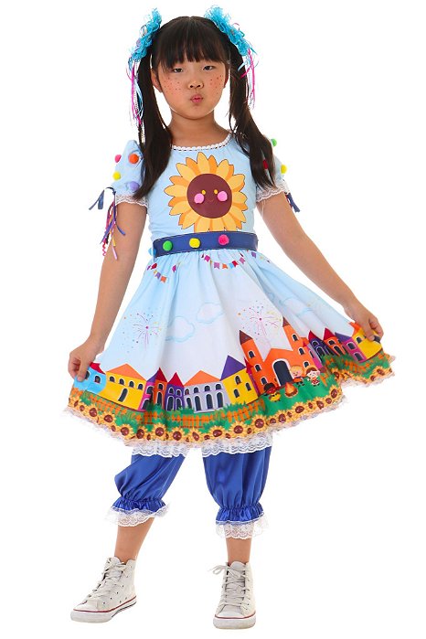 Vestido Festa Junina Olinda LUXO + BRINDE Xuxinha Girassol