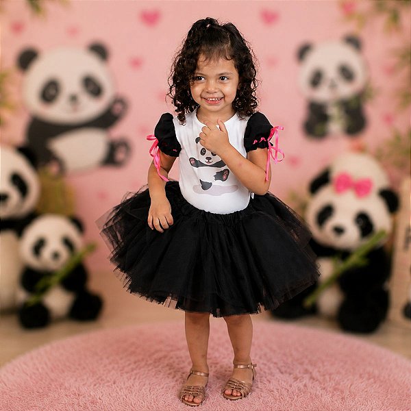 Fantasia Panda Gracioso - body e saia tutu