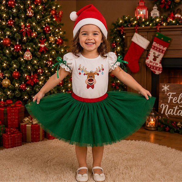 Fantasia Alce Elegante - body, saia tutu e gorro
